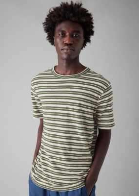 TOAST Theo Cotton Stripe Short Sleeve Tee - Olive/Ecru