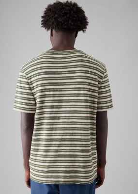 TOAST Theo Cotton Stripe Short Sleeve Tee - Olive/Ecru