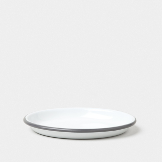 Falcon Enamelware 14cm Side Plate - White Pigeon Grey Rim