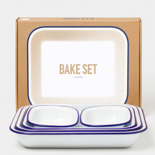 Falcon Enamelware Bake Set - White with Blue Rim