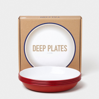Falcon Enamelware Deep Plate Set - Pillarbox Red