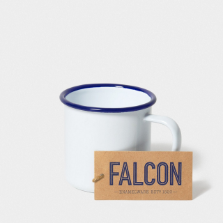 Falcon Enamelware Mug - White with Blue Rim