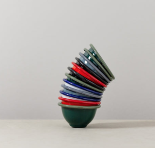 Falcon Enamelware Pinch Pot - White with Blue rim