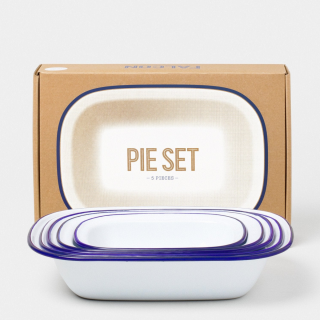 Falcon Enamelware Pie Set White with Blue Rim