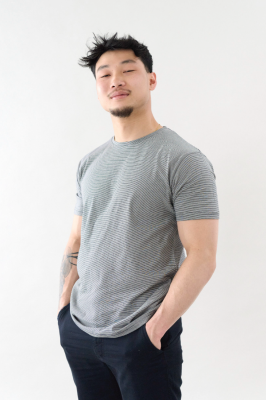 Kitchener Items - Cyriel SS Microstripe T-Shirt Blue Graphite & Turtledove 