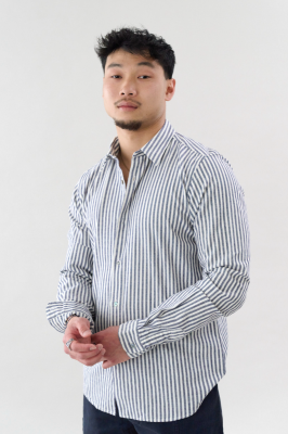 Kitchener Items - Camicia Uomo Shirt Righe Bianco Grigio