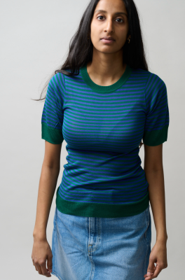 Kitchener Items - Kairavi Stripe Top Green & Majorelle Blue