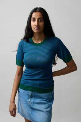 Kitchener Items - Kairavi Stripe Top Green & Majorelle Blue