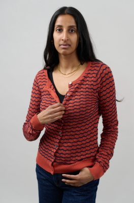 Kitchener Items - Ruby Cardi Pointelle Wave Rust & Indigo