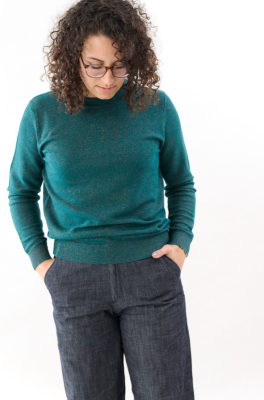 Kitchener Items - Marit Lurex Roundneck Pullover Lagoon & Copper