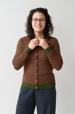 Kitchener Items - Ruby Cardi Pointelle Wave Olive & Framboise