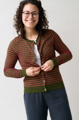 Kitchener Items - Ruby Cardi Pointelle Wave Olive & Framboise