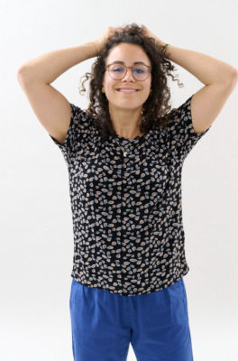 Kitchener Items - Audrey Print Tee Leaves - Jet Black