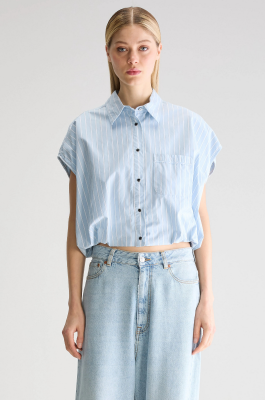 Bellerose GREG Cropped Shirt - Blue Shirt / Off White 
