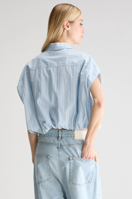 Bellerose GREG Cropped Shirt - Blue Shirt / Off White 
