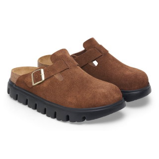 Birkenstock Boston Chunky Suede Leather Dark Tea/ Black - Womens