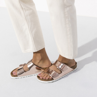 Birkenstock Arizona Soft Footbed Natural Leather Metallic Copper - Womens