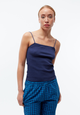 GIVN - JEANETTE Smocked Organic Cotton Jersey Spaghetti Straps - Nightshade Blue