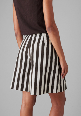 TOAST Wave Stripe Block Print Cotton Shorts - Ecru / Chocolate