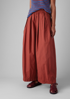 TOAST Pleated Cotton Poplin Pull On Trousers - Brick