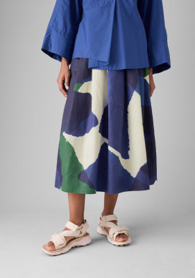 TOAST Washi Print Linen Cotton Skirt - Ecru/Blue/Green