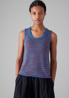 TOAST Stripe Linen Cotton Knitted Vest - Bluebird / Brick