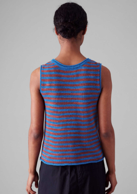 TOAST Stripe Linen Cotton Knitted Vest - Bluebird / Brick