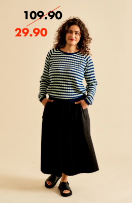 Kitchener Items - Kringel Crew Stripe Long Sleeve Top Navy & Ice Blue