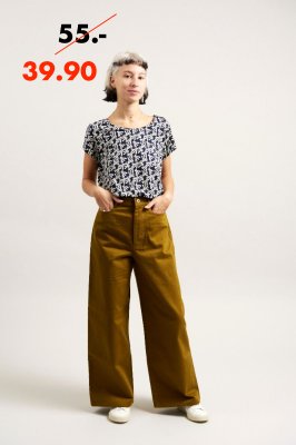 Kitchener Items - Amy Bamboo Print-Tee Flowers - Dark Sapphire & Turtle Dove