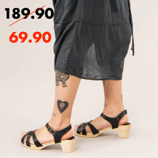 Bosabo Flexi Wooden Sole - Medium Heeled Sandals Noir