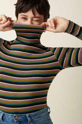 King Louie Rollneck Top Frostine Stripe - Woodbine Green