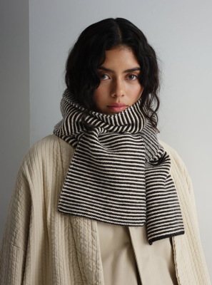 Jo Gordon - Large Garter Stitch Scarf Black & Oatmeal