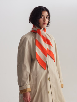 Jo Gordon - Small Diagonal Stripe Scarf Orange Gloss & Oatmeal