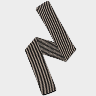 Jo Gordon - Small Thin Stripe Garter Stitch Scarf Black & Oatmeal