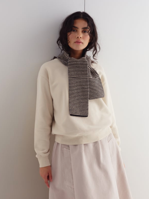 Jo Gordon - Small Thin Stripe Garter Stitch Scarf Black & Oatmeal