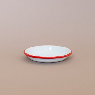 Falcon Enamelware 10cm Sauce Dish White with Pillarbox Red Rim
