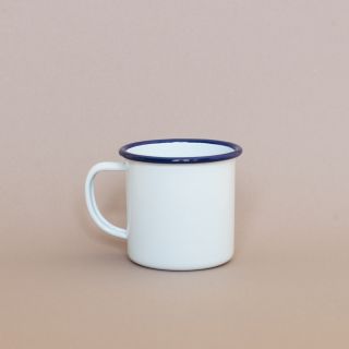 Falcon Enamelware Mug - White with Blue Rim