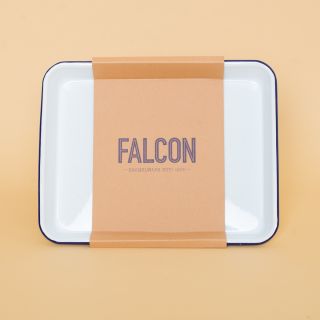 Falcon Enamelware Serving Tray White with Blue Rim