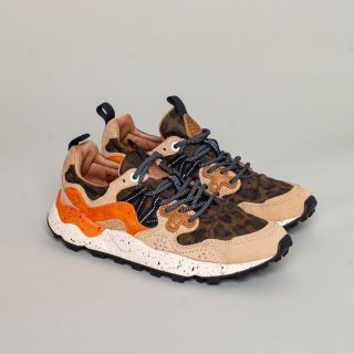 Flower Mountain - YAMANO 3 WOMAN - Suede and Technical Fabric Sneakers - Animal Print Beige-Brown