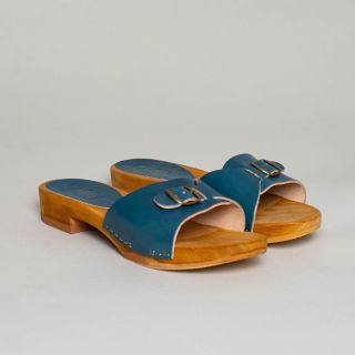 BOSABO Flexi Wooden Sole - Low Heeled Dide Sandals Petrol