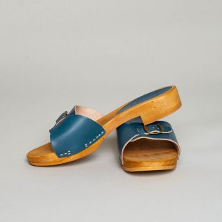 BOSABO Flexi Wooden Sole - Low Heeled Dide Sandals Petrol