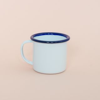 Falcon Enamelware Espresso Mug - White with Blue Rim