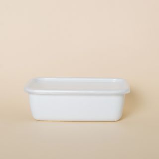 Noda Horo White Series Enamel Rectangle Deep Food Container with Lid Medium