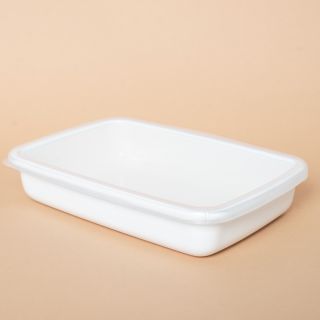 Noda Horo White Series Enamel Rectangle Shallow Food Containers with Lid Small