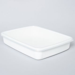  Noda Horo White Series Enamel Rectangle Shallow Food Containers with Lid Large
