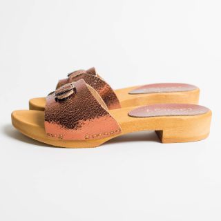 BOSABO Flexi Wooden Sole - Low Heeled Dide Sandals Old Metal Peche