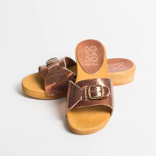 BOSABO Flexi Wooden Sole - Low Heeled Dide Sandals Old Metal Peche