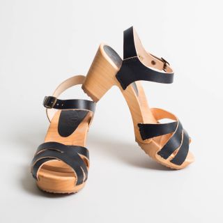BOSABO Flexi Wooden Sole - High Heeled Sandals Noir