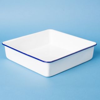 Falcon Enamelware Square Bake Tray White with Blue Rim