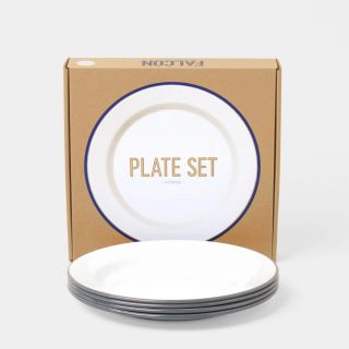 Falcon Enamelware Plate Set of 4 - White with Pigeon Grey Rim